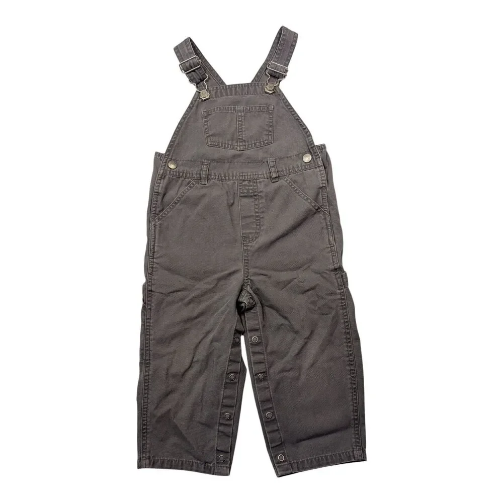 Vtg Old Navy Toddler 2T Gray Overall Pants Snap Leg 100% Cotton